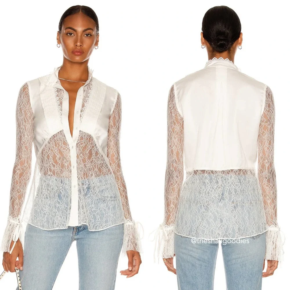 AJE Veil Lace Shirt Ivory White Button Down Top - Picture 2 of 11